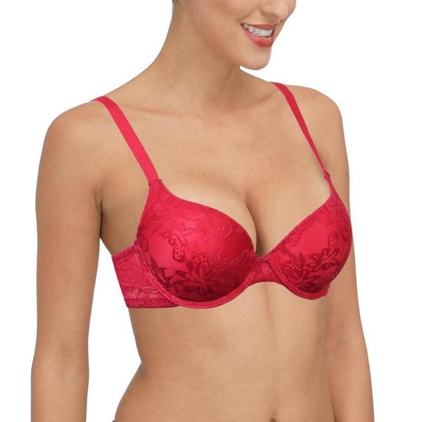 

bras vgplay red bra lace floral padded push up strength women's plus size solid adjusted lingerie big cup for bing breast, Red;black