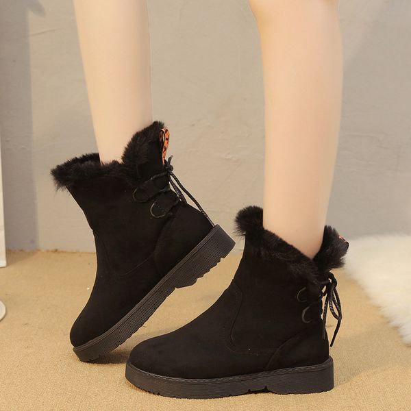 

jitnoho women boots winter warm snow boots faux suede ankle for female winter shoes botas mujer plush shoes woman k8-1, Black