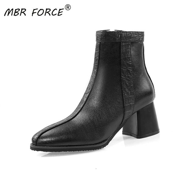 

mbr force european and american ladies elegant women pu short ankle boots large size 34-43 shoes woman female boot high quality, Black