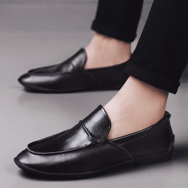 

fashion soft shoes men genuine leather breathable men's shoes slip-on mocassins men loafers anti-skid driving casual, Black