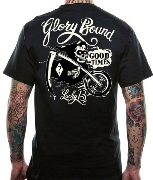 

lucky 13 pin up street bike gothic americana tattoo art mens tee glory bound