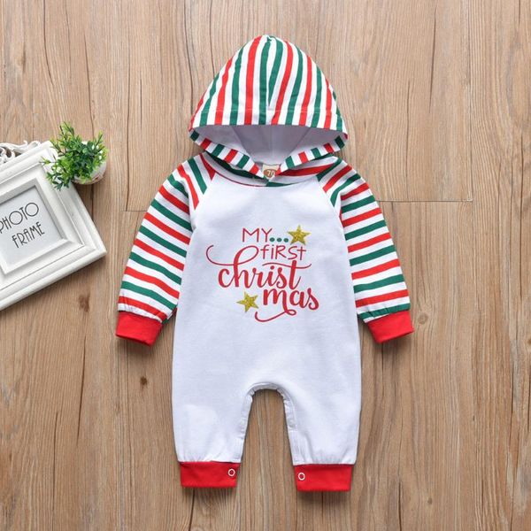 

children clothes newborn baby girls boys long-sleeve print christmas hooded clothes infant romper bodysuit outfits for 6-18m, White