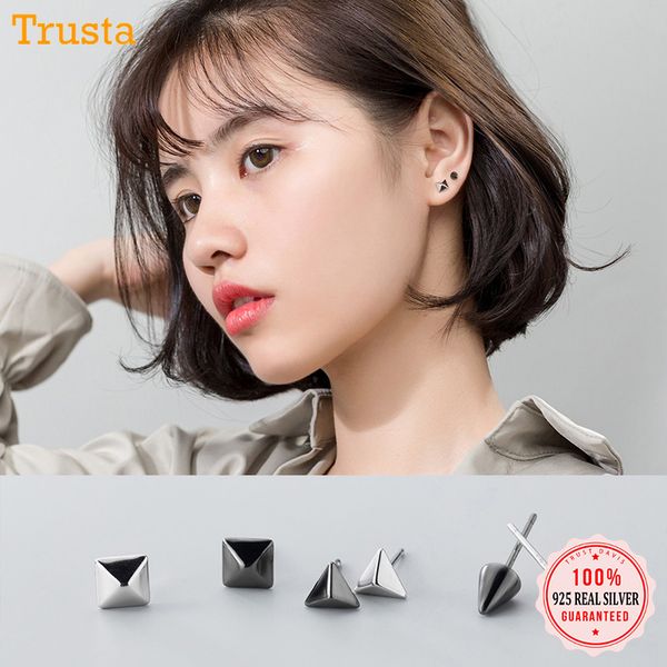 

trusta 2020 100% 925 серег стерлингового серебра ювелирных изделий крошечные площади треугольника конус punk стиль стад серьги ds1486, Golden;silver