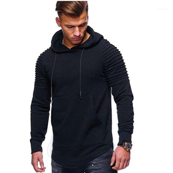 

fashion pullover clothes mens striped fold solid hoodies man spring pleated slim pocket loose hooded neck sweatshirts men