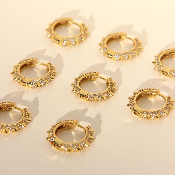

peri'sbox colorful cubic zirconia hoop earrings rivet geometric earrings for women minimalist glossy jewelry 2020 hot, Golden;silver