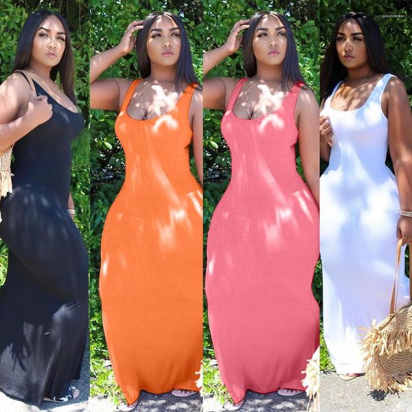 

solid color casual dresses crew neck slim female clothing 2020 womens designer dress summer sleeveless, Black;gray