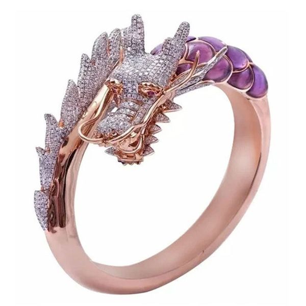 

wedding rings rose gold color dragon for women fashion austrlia crystal domineering chinese finger ring punk jewelry, Slivery;golden