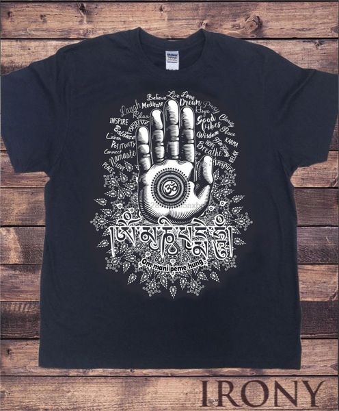 

men&rsquos black t-shirt hamsa hand quotes namaste meditation om mani peme hung ts372