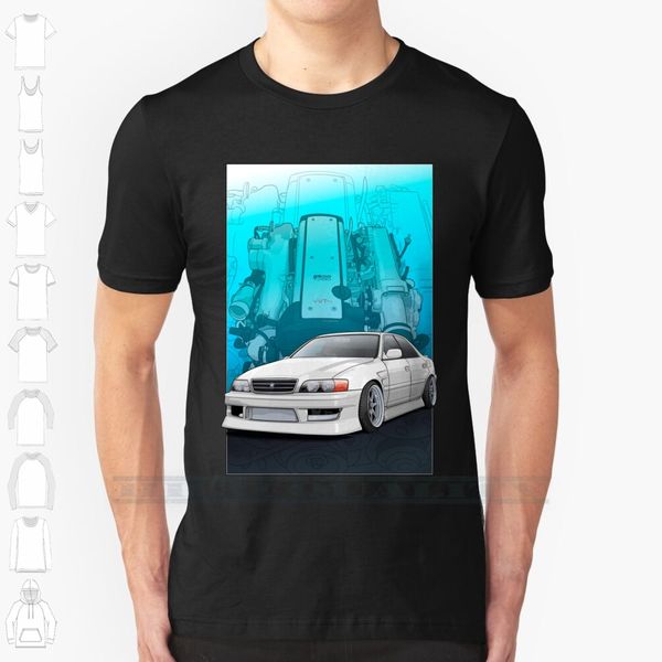 

chaser jzx100 ( white ) with 1jz engine background , custom design print for men women cotton new cool tee t shirt