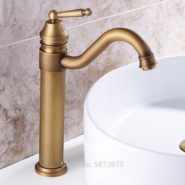 Antico Bronzo in rame doppio manico Boccaglio girevole rubinetto da bagno rubinetto retrò stile ottone alto rubinetto rubinetto alto