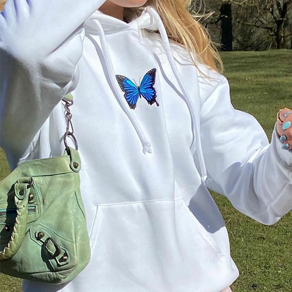 

fashion casual hooded sweatshirt 2020 autumn new butterfly embroidery loose fall 2020 women clothing, Black