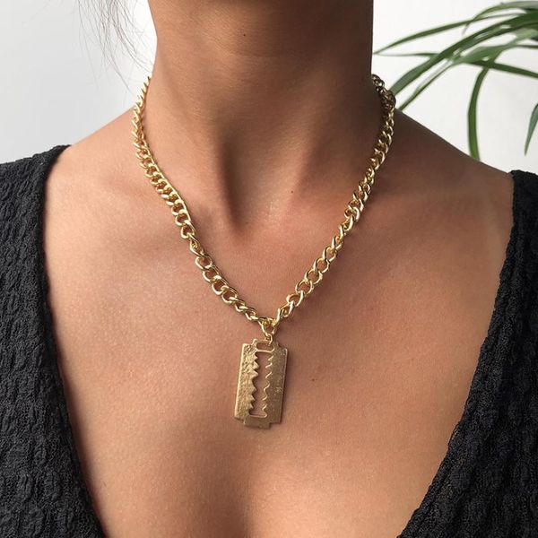 

pendant necklaces punk thicken chain blades pedant necklace for women gothic cuban gold color men choker hip-hop collar jewelry, Silver