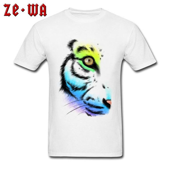 

artistic watercolor tiger graphic men t shirts round neck cotton fall winter male & tees white t-shirts quality