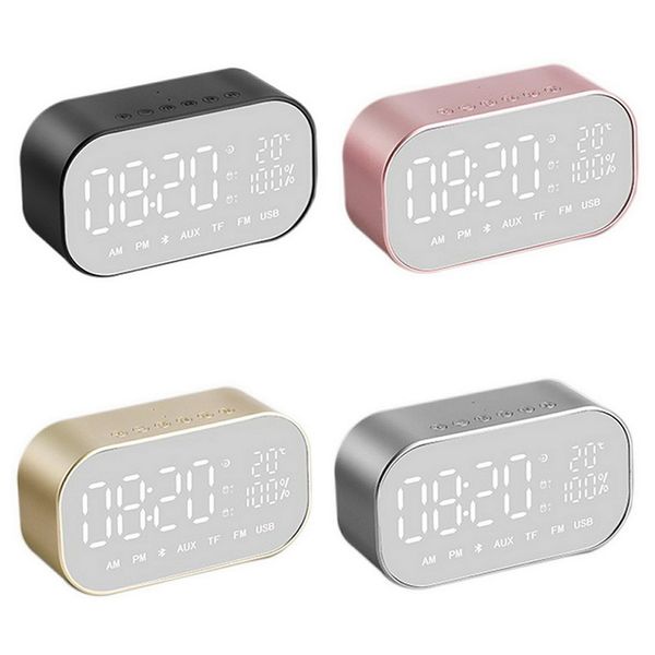 

mini bluetooth stereo speaker with radio led mirror alarm clock subwoofer music player snooze deskclock wireless