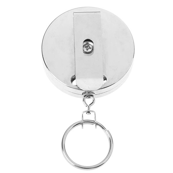 

1pcs heavy duty metal chain retractable pull key ring belt clip steel id card holder retractable keychain key card, Silver