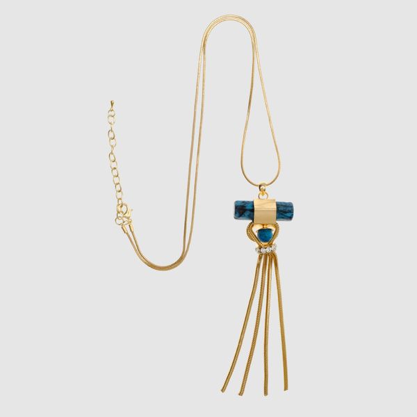 

chains amorita boutique blue stone pendant tassel necklaces, Silver