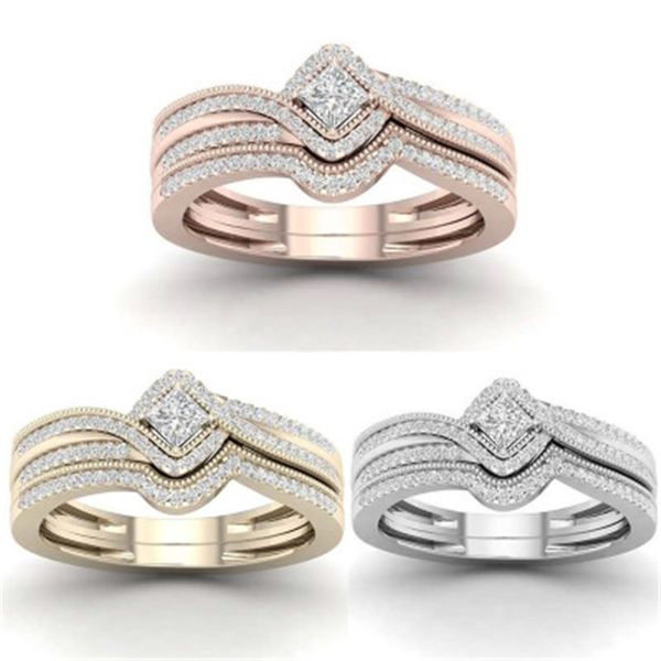 

wedding rings women's fashion jewelry ring luxury miniature zircon princess set engagement anniversary, Slivery;golden