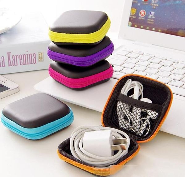 

new portable mini zipper earphone bag pu leather protective headset cover usb cable container earbuds pouch box for headphone