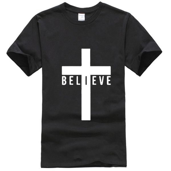 

i believe god christian men's fashion t shirts cross printing black tees