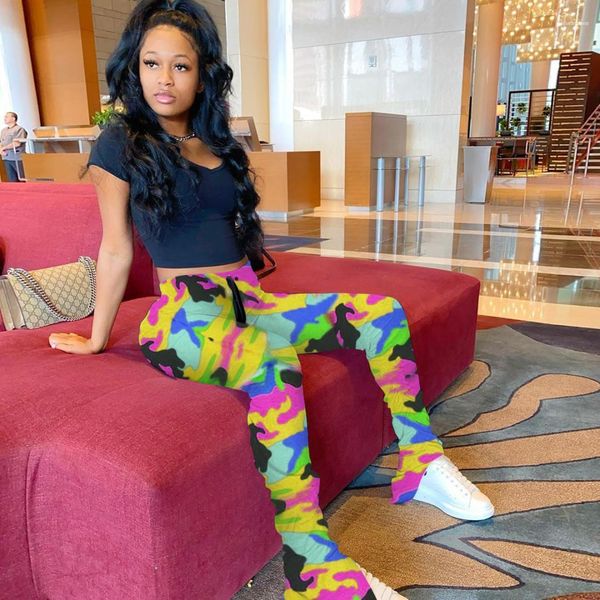 

fashion famale leggings pants ladies casual trousers women camouflage stacked sweatpants slim fit mid waist split, Black;white