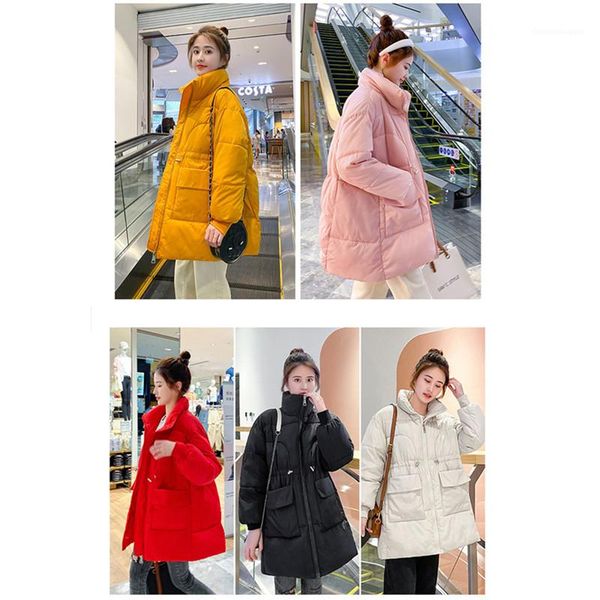 

stand collar drawstring mid-length coats fashion winter female solid color loose thick outerwear ladies down padded jacket designer womens, Black