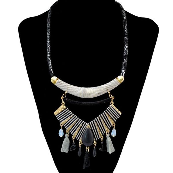 

chokers fashion vintage ethnic characteristic features color plated long tassel resin stone women pendant necklace afghan jewelry, Golden;silver