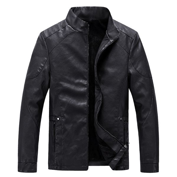

men's fur & faux 2021 autumn stand collar leather jacket men biker, Black