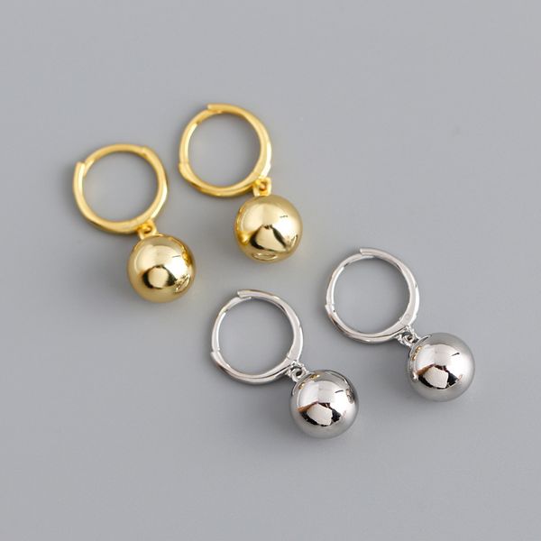

8.9mm 18k gold authentic 925 sterling silver polished lucky round ball hoop huggie earrings fine jewelry tle1123, Golden;silver