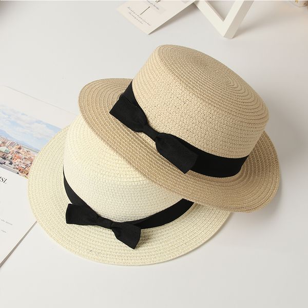 

straw hat women summer hat beach ladies casual flat brom bowknot panama breathable fashion sun hats for women, Blue;gray
