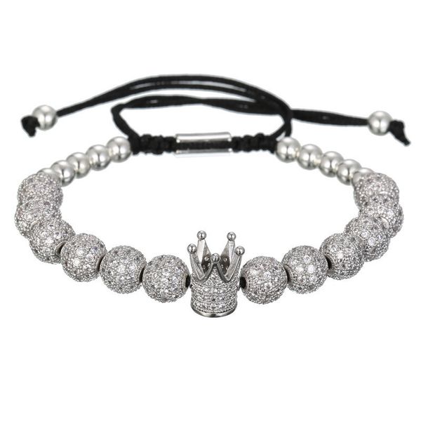 

men fashion couple natural stone crown zircon bracelet stone bead charm bracelet for men women jewelry, Black