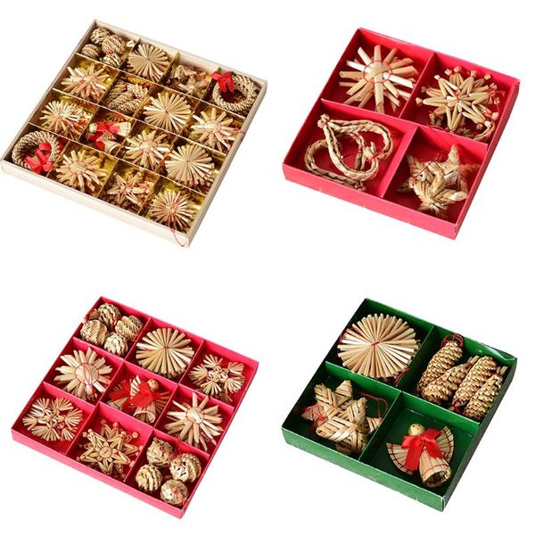 

natural wheat straw pendants xmas simple decoration mini five-pointed star kit diy christmas tree decor hanging ornaments