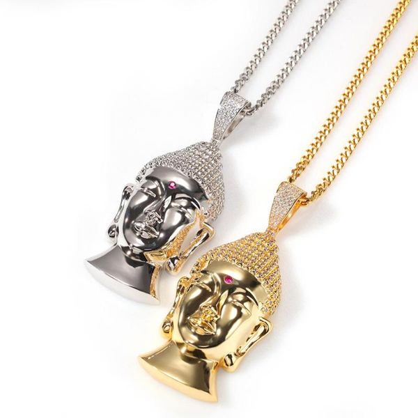 

pendant necklaces arrival large religious buddha head necklace hip hop copper micro pave zircon iced out cz men charm chain jewelry, Silver