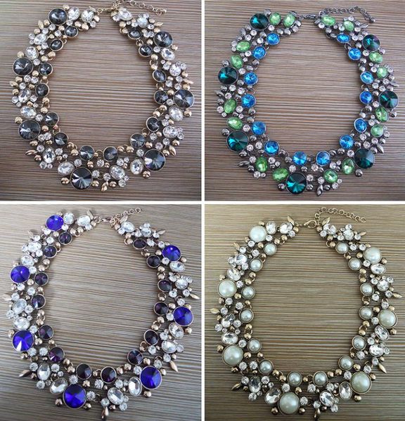 

ppg&pgg 2020 new fashion jewelry women luxury bijoux z brand crystal statement choker bib collar rhinestone necklaces, Golden;silver