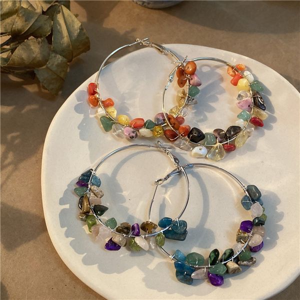 

shiny side new accessories crystal hoop earrings for women simple style big circle multi-color stone earrings, Golden;silver