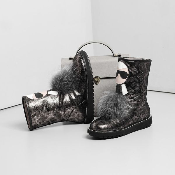 

mljuese 2020 women ankle boots sheepskin winter wool blend round toe female snow boots party size 42, Black