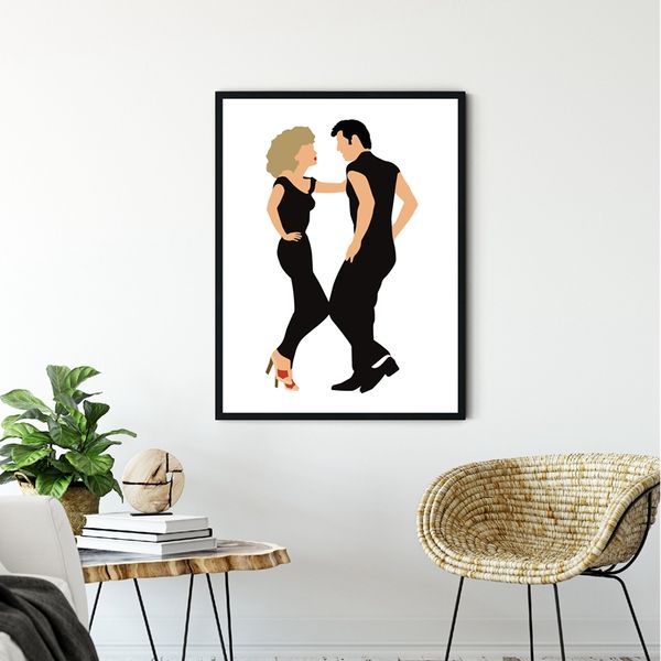 

grease olivia newton john and john travolta canvas prints the movie grease sing a long vintage poster painting home wall decor