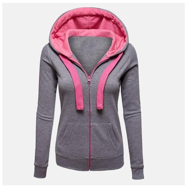 

green hooded zip up sweatshirt women zipper poleron mujer 2020 red pullover kangaroo pocket grey tracksuit slim fit thin hoodie, Black