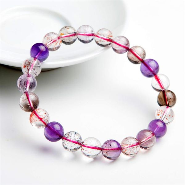 

drop shipping 9mm natural melody stone super seven colorful transparent round clear stretch crystal beads bracelet, Black