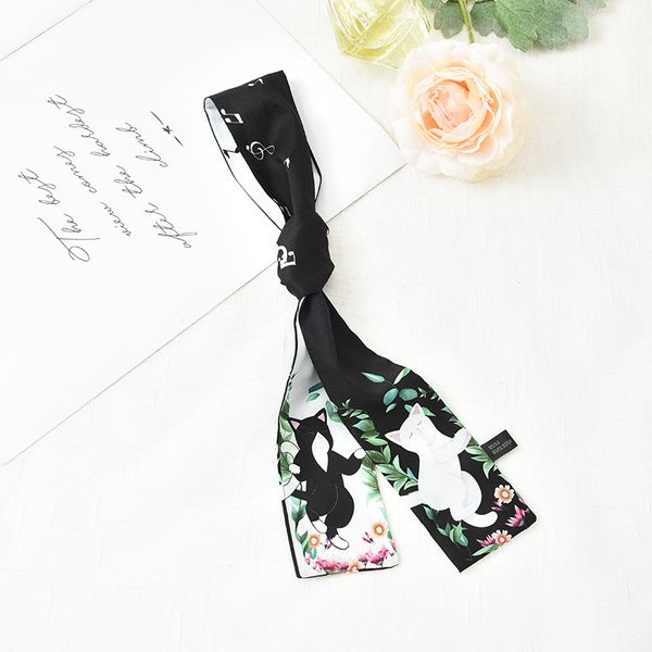 

luxury silk scarf women long hijab hair band small neck scarves handle bag ribbons animal print shawls and wraps bandana cat, Blue;gray