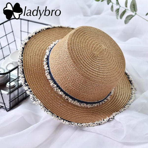 

wide brim hats ladybro women straw hat boater beach summer flat lady sun female chapeu feminino visor cap sombrero femme, Blue;gray