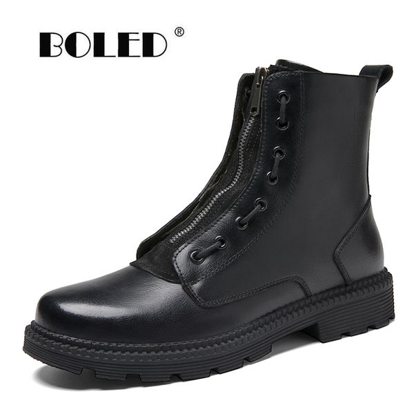 

boots genuine leather warm men plus size ankle autumn and winter shoes plush fur snow for botas, Black