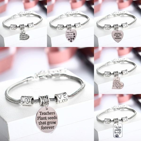 

12pc love bead chain bracelets engraved words heart charm pendant bangles pet lovers women men family friends thanksgiving gifts, Black