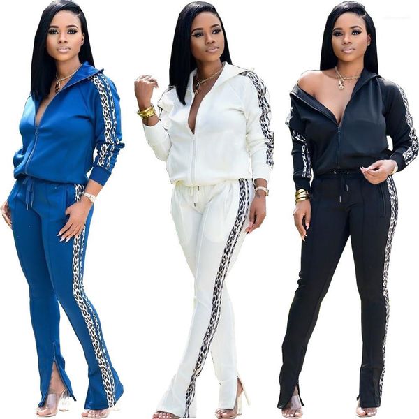 

tracksuits fashion casual panelled leopard pattern stand collar tracksuits new style women two piece sets spring women designer, Gray