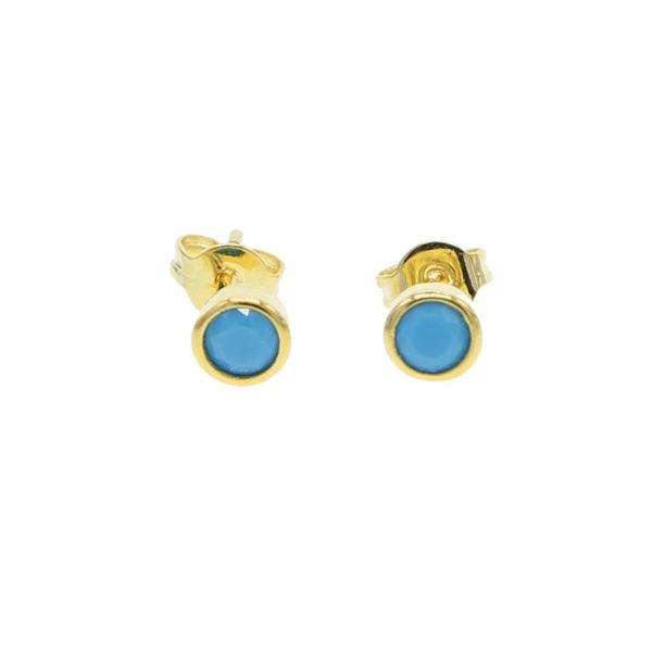 

single stone stud earrings blue clear zirconia gold filled fashion jewelry blue turquoises stone minimal earrngs for girl, Golden;silver