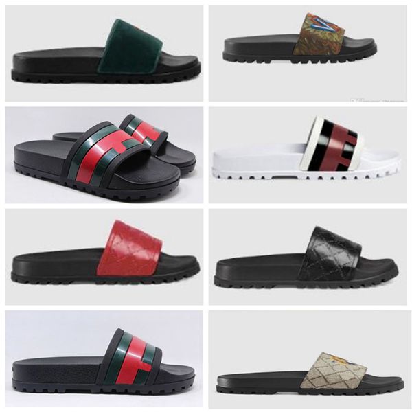 

2020 designer rubber sandals new floral brocade mens fashion slippers red white gear bottoms flip flops womens slides casual slipper 01kq903, Black