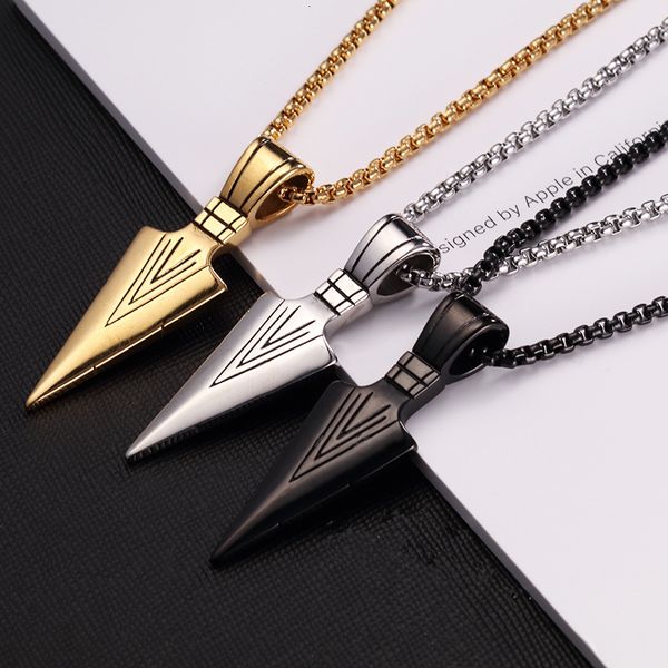 

fashion trendy arrow triangle men pendant necklace stainless stell box chain necklace for men jewelry gift, Silver
