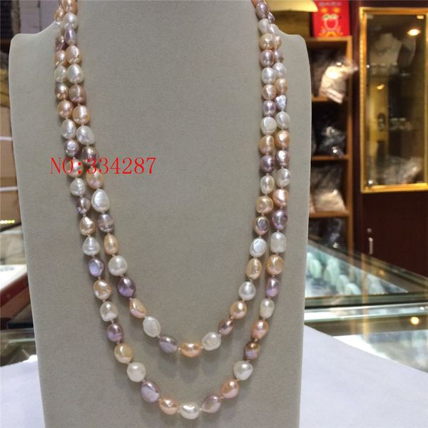 

chains natural freshwater pearl 8-9 mm barlow irregular white pink purple necklace 48 inches, Silver