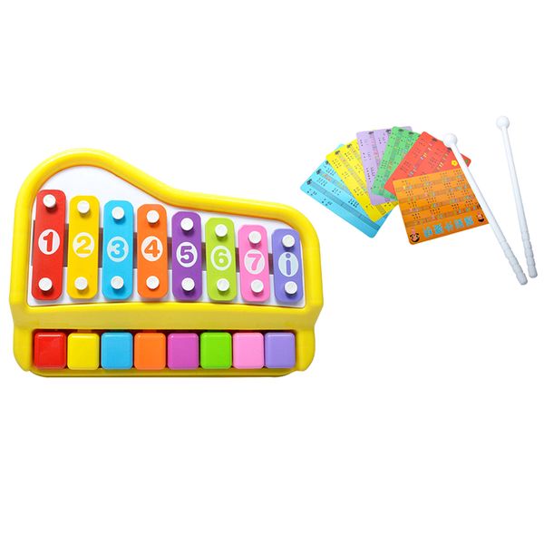 

2 in 1 piano xylophone 8 keys mini glockenspiel instrument with music cards