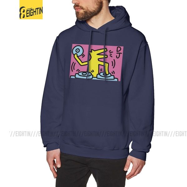 

смешные толстовки мужчины keith haring dj чистый хлопок с капюшоном толстовки печатные hoodie shirt, Black