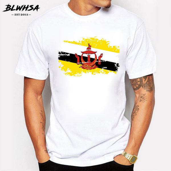 

blwhsa fashion men nostalgic style brunei national flag t-shirt o-neck short sleeves clothing for male casual tee shirt